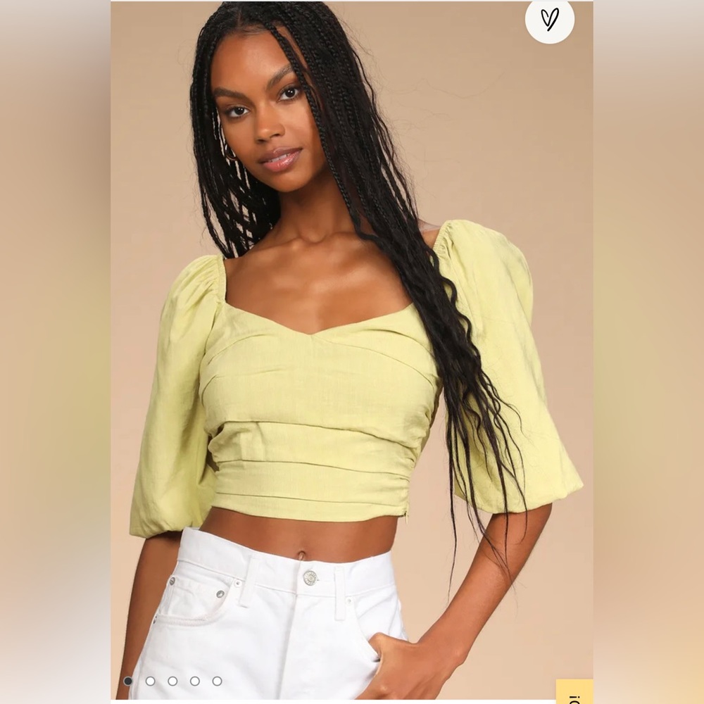 Lulus - Green Pleated Off the Shoulder Crop Top - (XS)